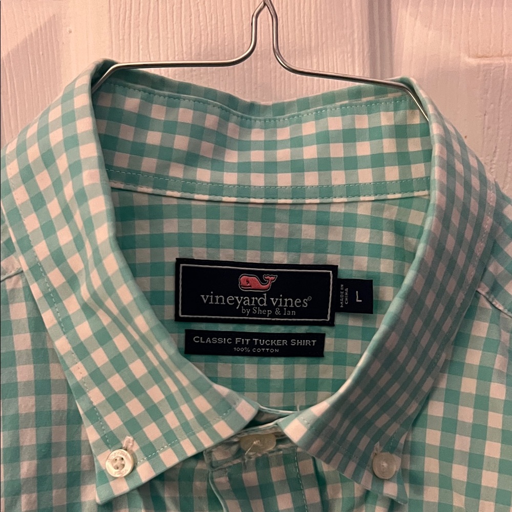 Vineyard Vines Men's Aqua Checkered Button Down Shirt